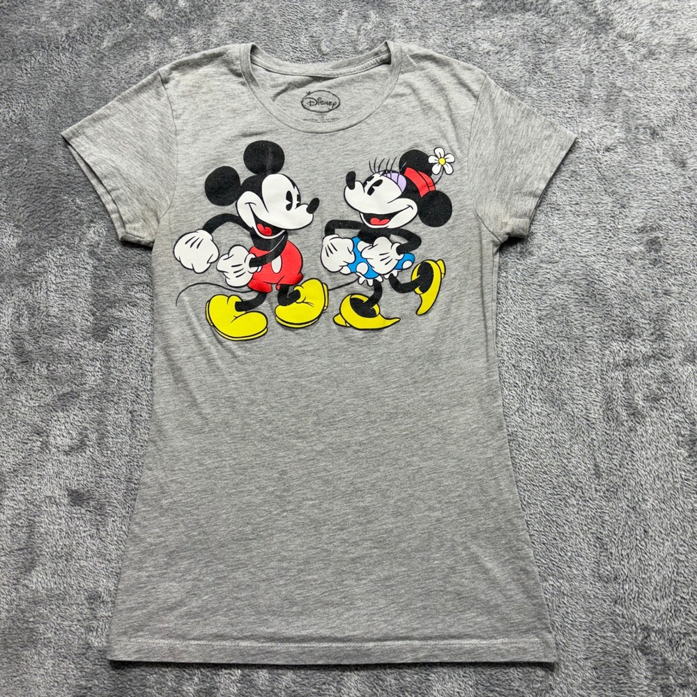 Disney Mickey Minnie Mouse T‎ Shirt Womens Large Gray Graphic Tee Short Sleeve